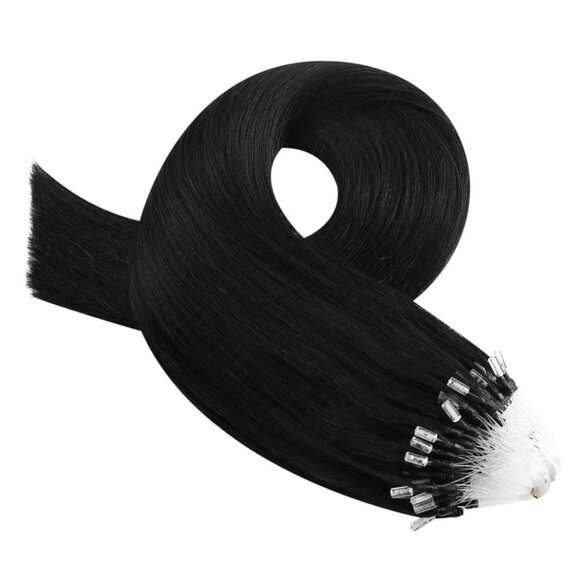 Micro Link Hair Extensions Human Hair Straight 24 Inch BLACK Volume - Picture 9 of 9